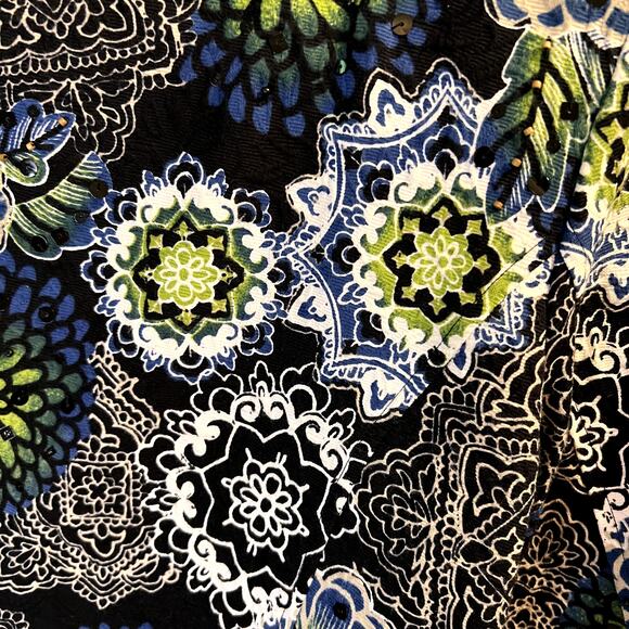 Chico's Black Floral Button Front Jackets Size Small Sequins Beaded Cotton - Picture 6 of 11